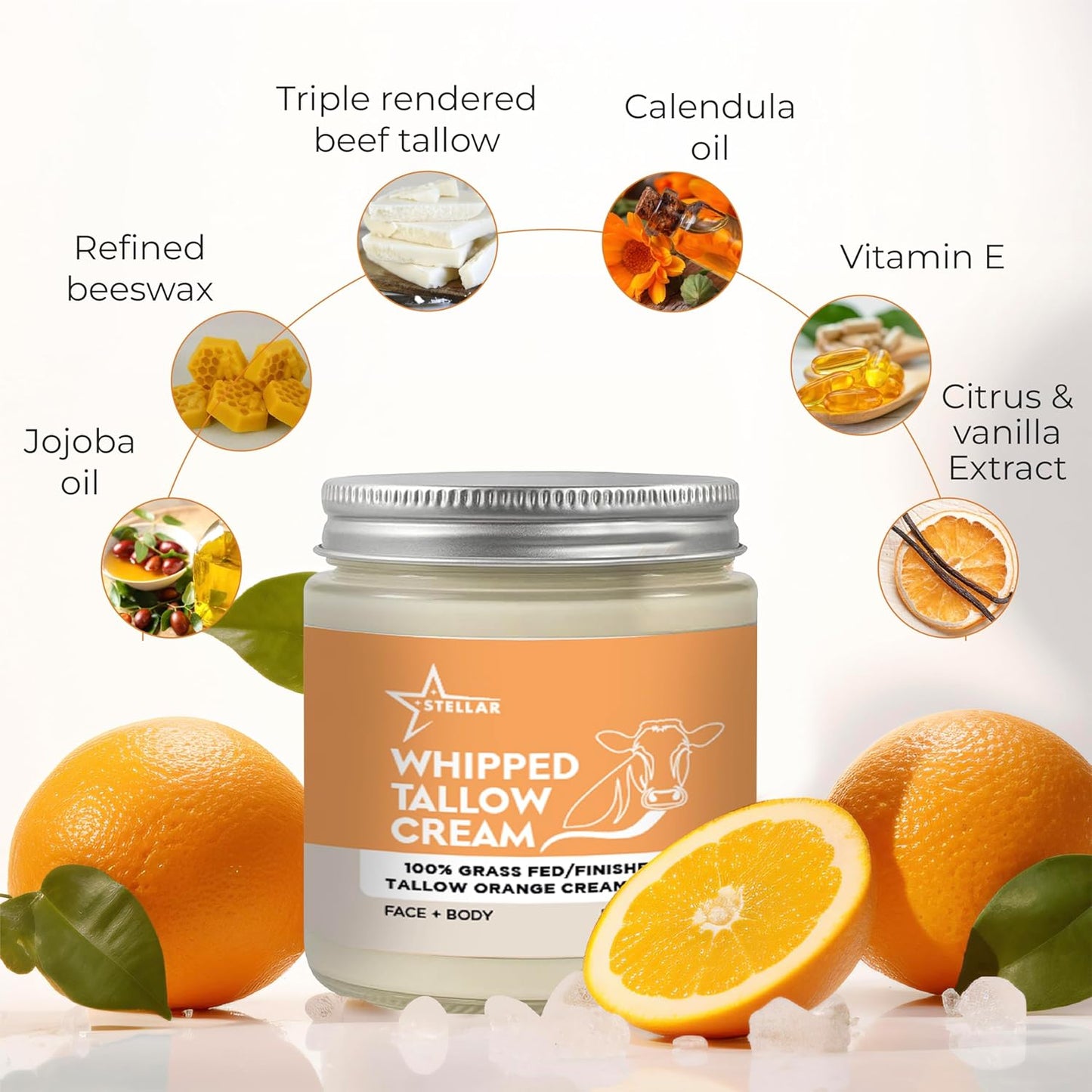 Whipped Tallow Cream |  Orange Creamsicle | Face & Body Moisturizer | 4 oz