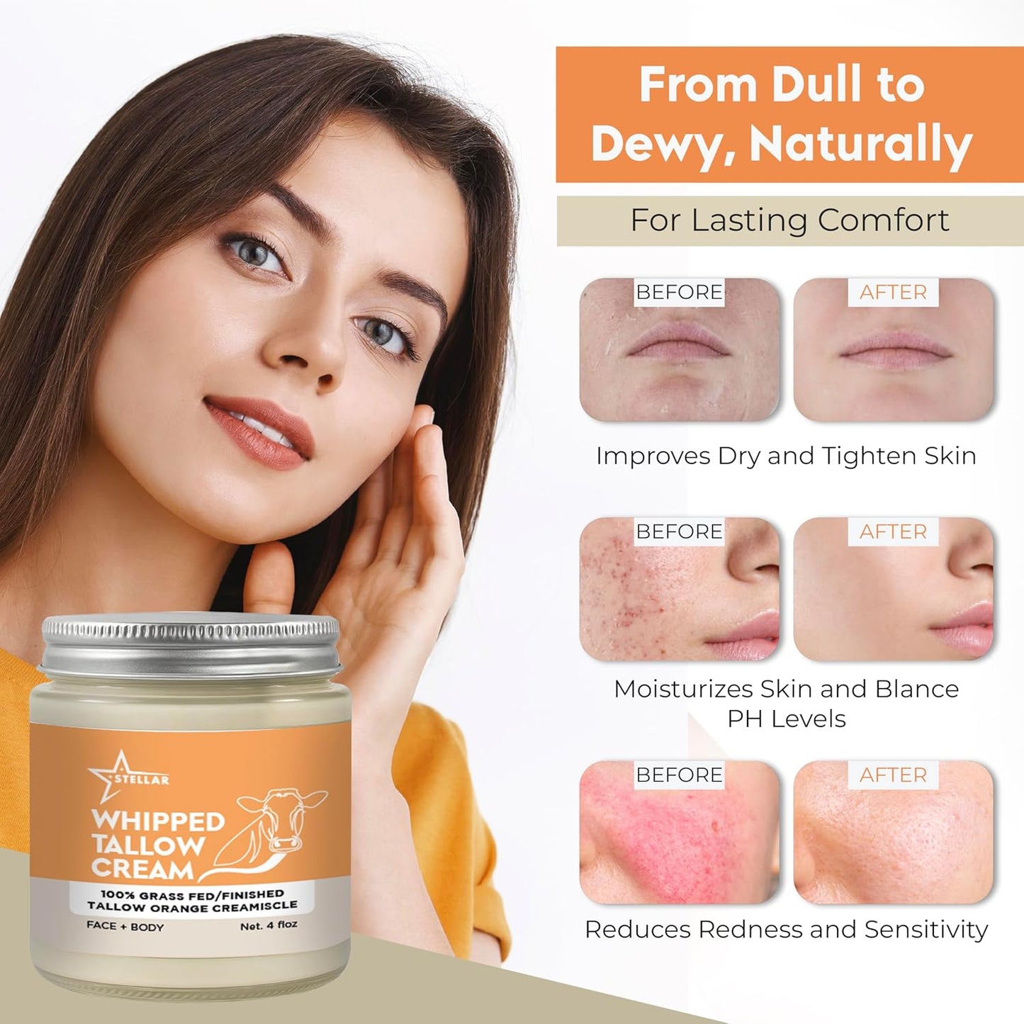 Whipped Tallow Cream |  Orange Creamsicle | Face & Body Moisturizer | 4 oz