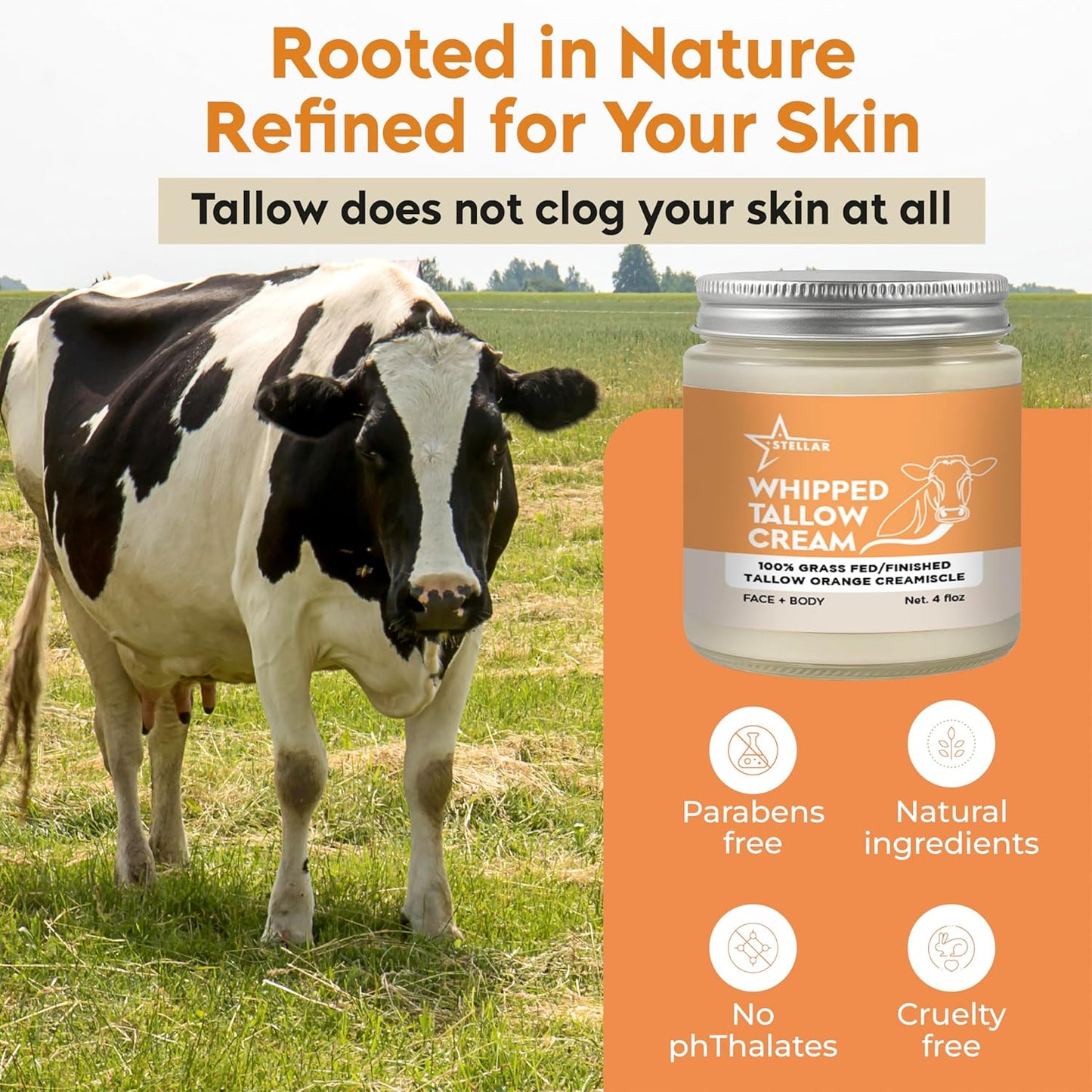 Whipped Tallow Cream |  Orange Creamsicle | Face & Body Moisturizer | 4 oz